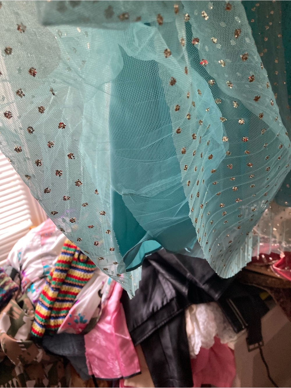 J. Crew Teal Pleated Tulle Skirt with Gold Metallic Dots - Picture 5 of 5